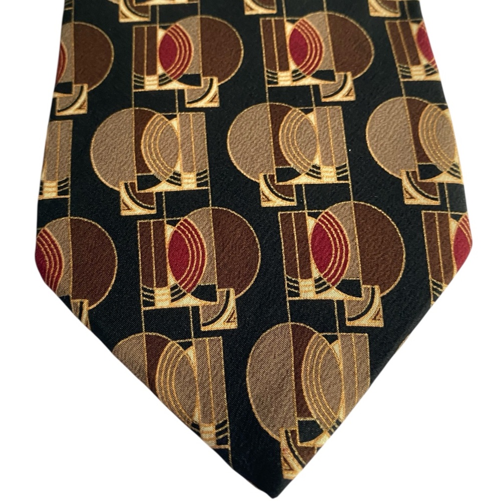 Frank Lloyd Wright Tie Mens~Museum Gates~Multi Brown Tan Wine Geometric Silk VGC